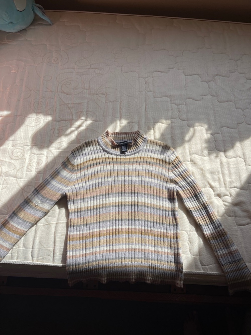 Norton McNaughton Ribbed Striped Sweater in Cream, Tan & silver